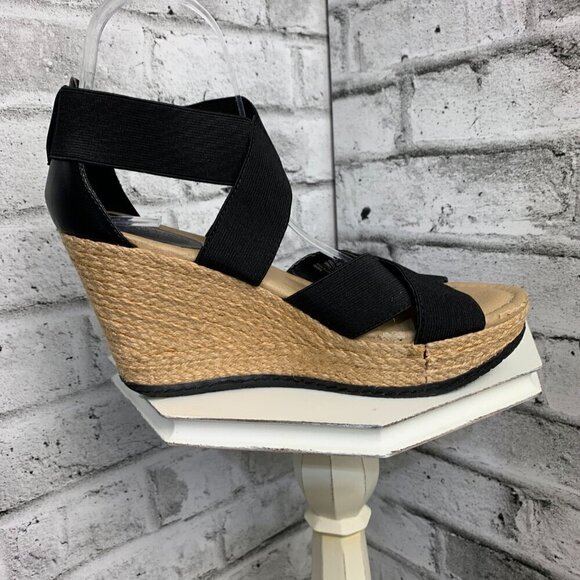 Kenneth Cole Strappy Black Elastic Espadrille Wedge Sandals - Picture 3 of 11